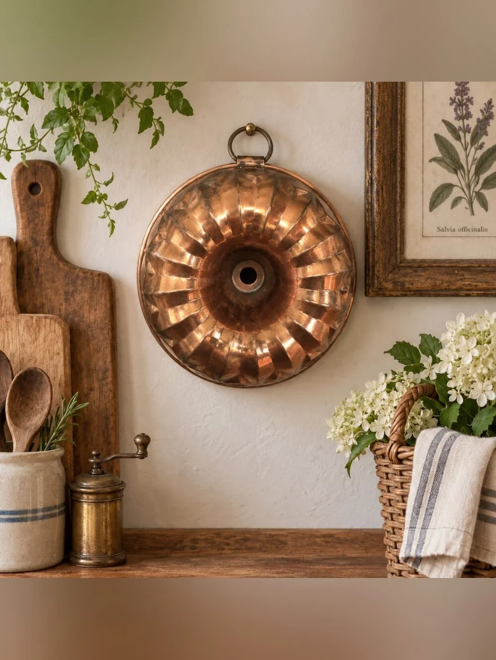Vintage Copper Tone Bundt Jello Mold Made in Korea Wall Decor 8”